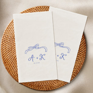Hand Drawn French Blue Wedding Monogram Napkin