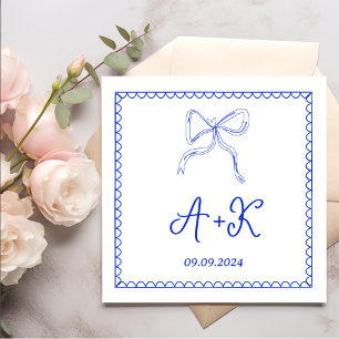 Hand Drawn French Blue Wedding Monogram Napkin