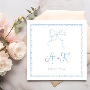 Hand Drawn French Blue Wedding Monogram Napkin