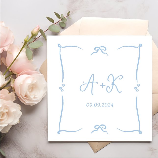Hand Drawn French Blue Wedding Monogram Napkin (Creator Uploaded)