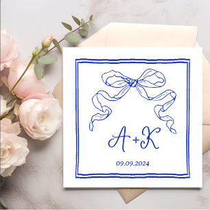 Hand Drawn French Blue Wedding Monogram Napkin