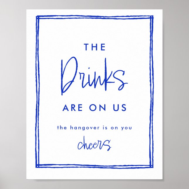 Hand Drawn French Blue Wedding Open Bar Sign (Front)