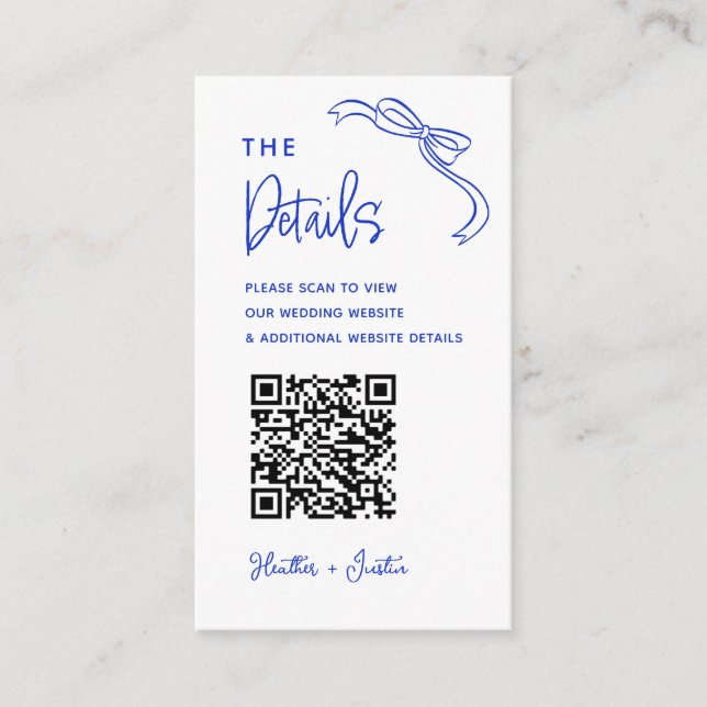 Hand Drawn French Blue Wedding QR Details  Enclosure Card (Front)