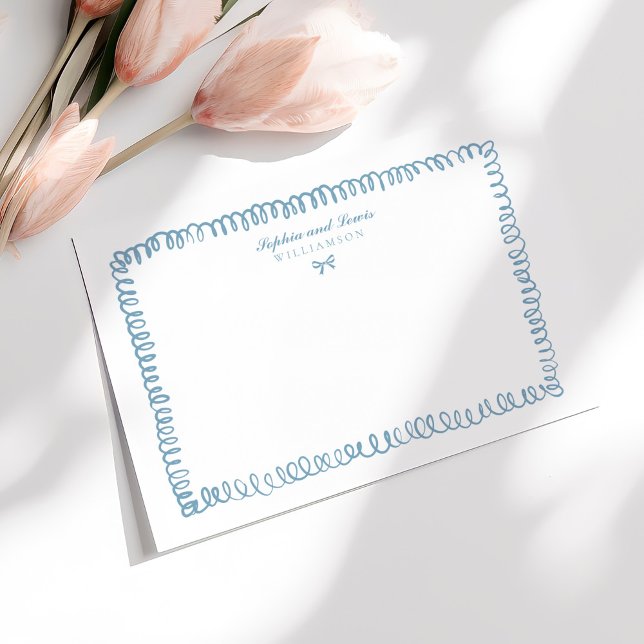 Hand Drawn French Blue Whimsical Couple Stationery Card (Creator Uploaded)