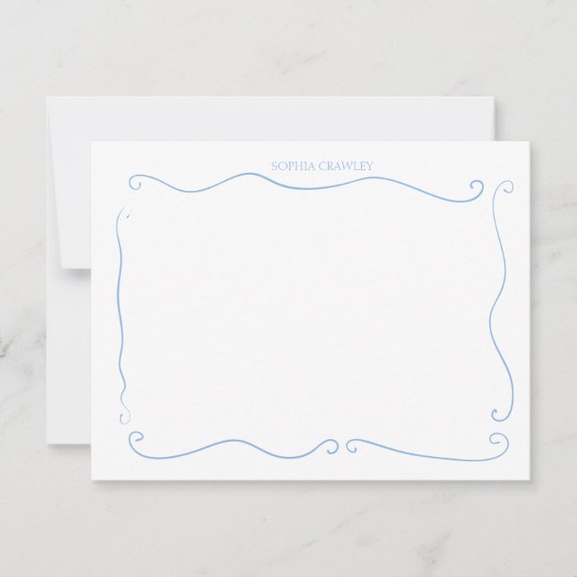 Hand Drawn French Blue Whimsical Personalized Card (Front)