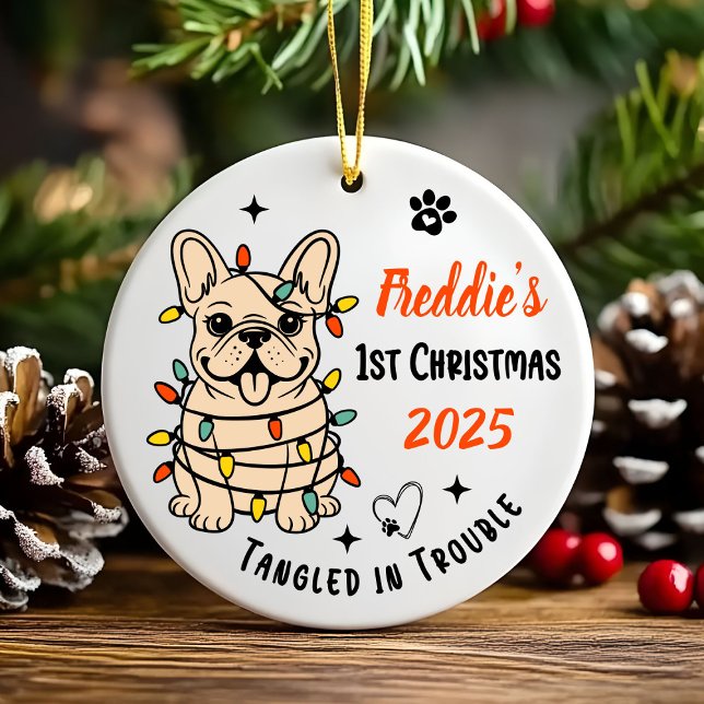 Hand Drawn French Bulldog Ceramic Christmas Ceramic Tree Decoration (Hand drawn custom French Bulldog Ceramic Christmas Ornament)