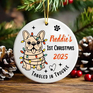 Hand Drawn French Bulldog Ceramic Christmas Tree Decoration