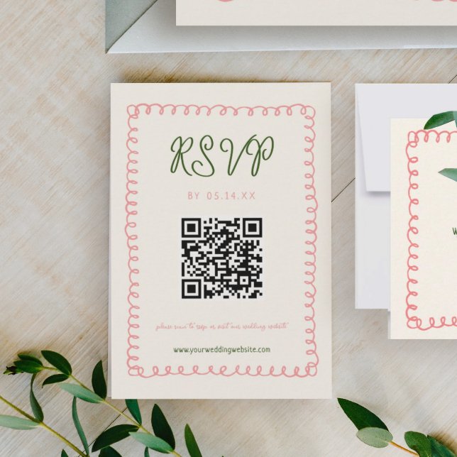 Hand Drawn French Fun Wedding QR Code RSVP Card (Creator Uploaded)