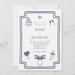 Hand drawn French Illustrated Wedding Invitation