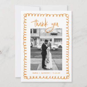 Hand Drawn French Orange Wedding Photo Thank You Card