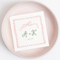 Hand Drawn French Pink and Green Wedding Monogram