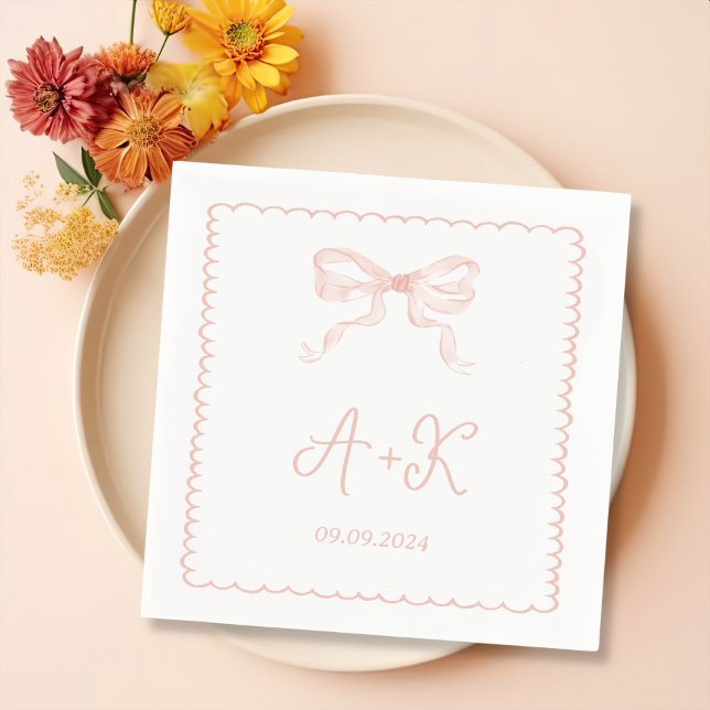 Hand Drawn French Pink Wedding Monogram Napkin (Creator Uploaded)