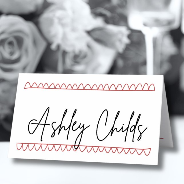 Hand Drawn French Red Whimsical Wedding Place Card (Hand Drawn French Red Whimsical Wedding Place Card)