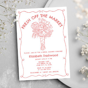 Hand Drawn Fresh Off Market Coral Bridal Shower Invitation