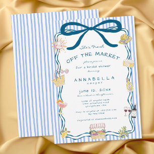 Hand Drawn Fresh Off the Market Blue Bridal Shower Invitation