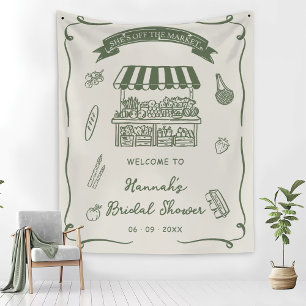 Hand Drawn Fresh Off the Market Bridal Shower Tapestry
