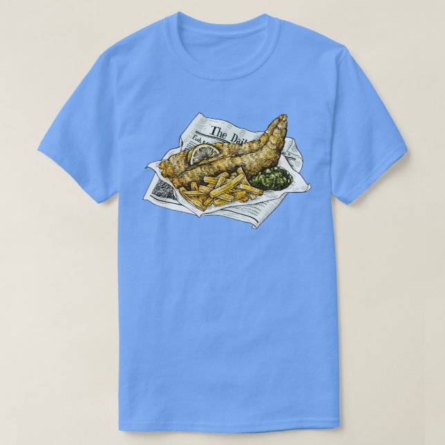 Hand Drawn Fried Fish  Chips  T-Shirt (Design Front)