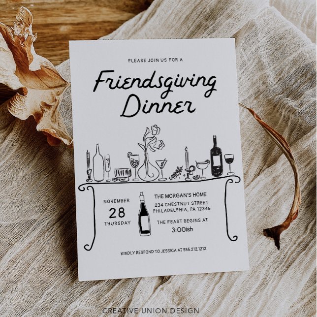 Hand Drawn Friendsgiving Dinner Invitation (Creator Uploaded)