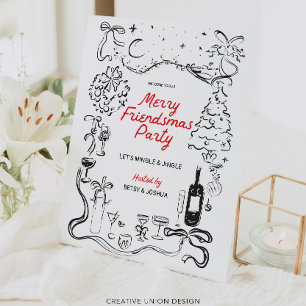 Hand Drawn Friendsmas Christmas Party Welcome Pedestal Sign