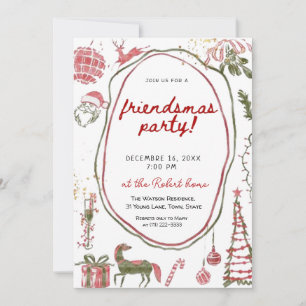 Hand drawn Friendsmas Whimsical Doodle Christmas  Invitation