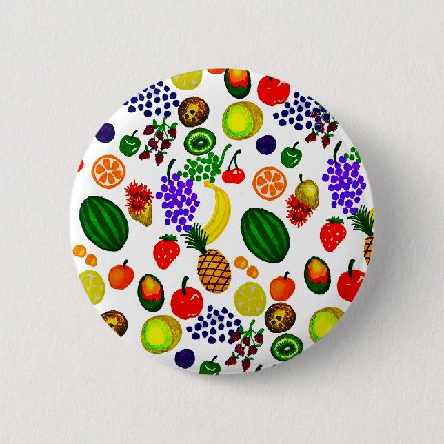 Hand Drawn Fruit Medley Pattern 6 Cm Round Badge (Front)