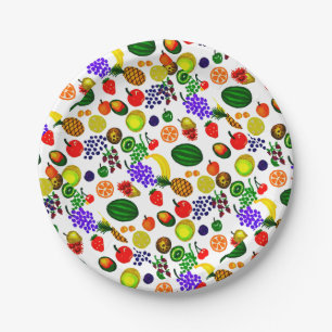 Hand Drawn Fruit Medley Pattern Paper Plate