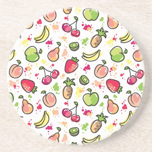 hand drawn fruits pattern coaster (Front)