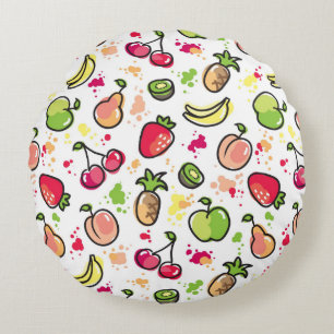hand drawn fruits pattern round cushion