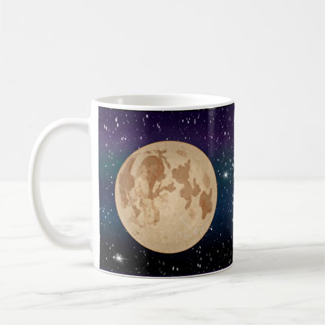 Hand drawn Full Moon and Sparkling Stars Coffee Mug (Left)