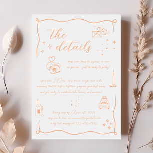 Hand drawn Fun Doodle Peach Wedding Details Card