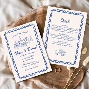 Hand Drawn Funky Blue Handwriting Wedding Invitation