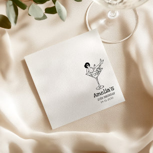 Hand Drawn funky Cocktail Girl Birthday Napkin