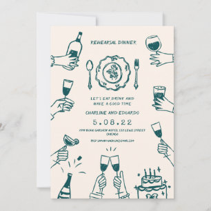 Hand drawn Funky Contemporary Rehearsal Dinner Invitation