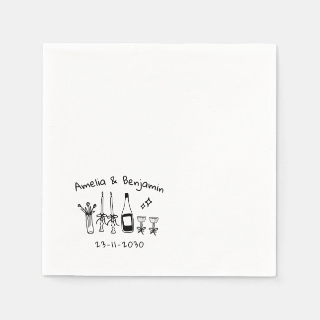Hand drawn funky Custom Wedding Reception Napkin (Front)