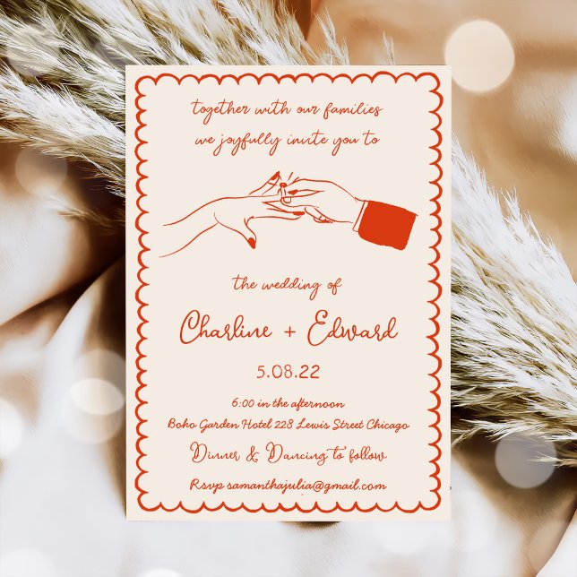 Hand Drawn Funky Drawing Hand Writting Wedding Invitation (Creator Uploaded)