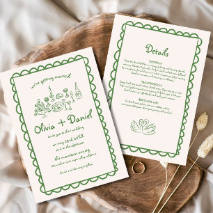 Hand Drawn Funky Drawing Handwriting Wedding Invitation