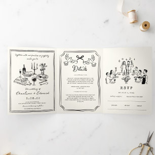 Hand Drawn Funky Drawing Handwritting Wedding Tri-Fold Announcement