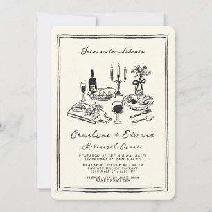 Hand Drawn Funky Drawing Rehearsal Dinner  Invitation