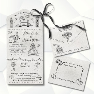 Hand Drawn funky England doodle wedding All In One Invitation