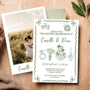 Hand Drawn Funky Handwritting Photo Trendy Wedding Invitation