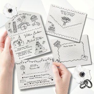 Hand Drawn funky Italy doodle wedding All In One Invitation