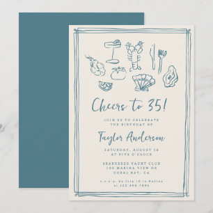 Hand Drawn Funky Nautical Beach 35th Birthday Invitation