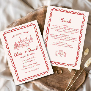 Hand Drawn Funky Red Handwriting Wedding Invitation