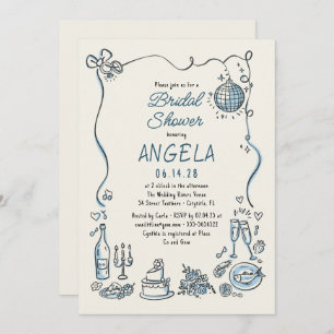 Hand Drawn Funky Whimsical Disco Bridal Shower Invitation