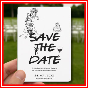 Hand Drawn Funky Whimsical Minimalist Wedding Save The Date