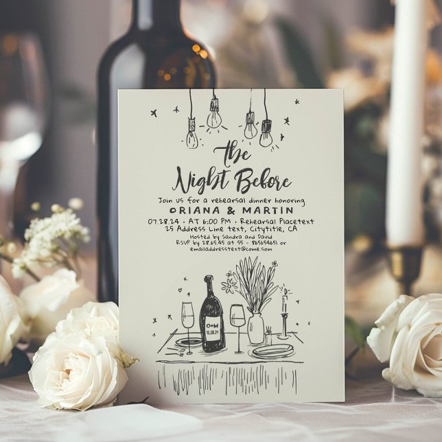 Hand Drawn Funky Whimsical Rehearsal Dinner Invitation (Hand Drawn Funky Retro Rehearsal Dinner Invitation)