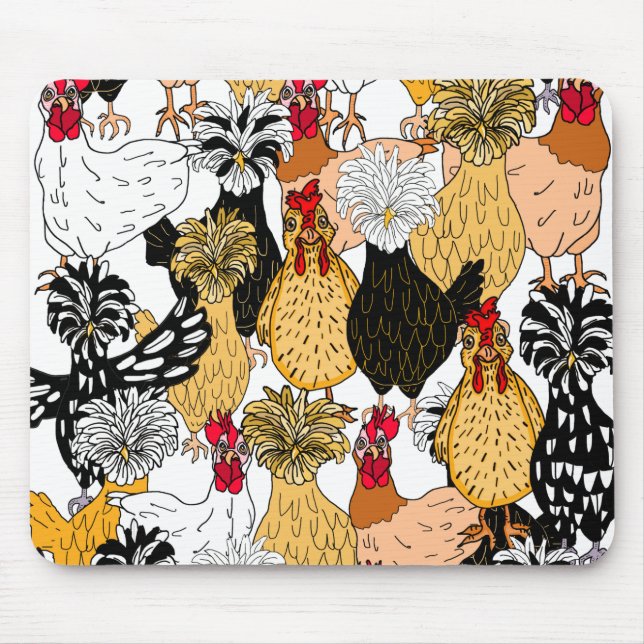 Hand Drawn Funny Cartoon Chicken Art Mouse Mat (Front)