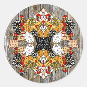 Hand drawn Funny Cartoon Chickens  Classic Round Sticker