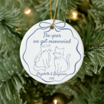 Hand Drawn Funny Cats 1st Christmas Married Photo