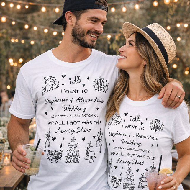 Hand Drawn Funny Custom Wedding Favour Merch T-Shirt (Creator Uploaded)